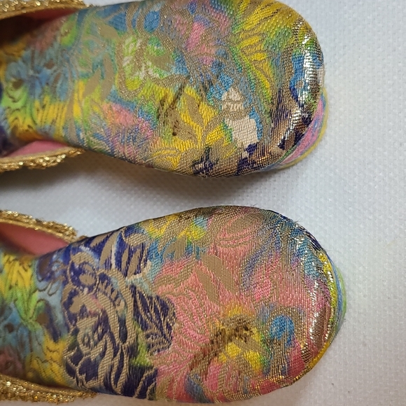 Vintage 1960's Oophies brocade slippers * gold multicolor * 7.5 N - Picture 8 of 11